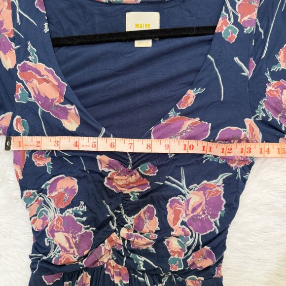 Women Anthropologie Maeve Heppel Ruched Midi Dress in Dark Blue Size Medium - Picture 6 of 10